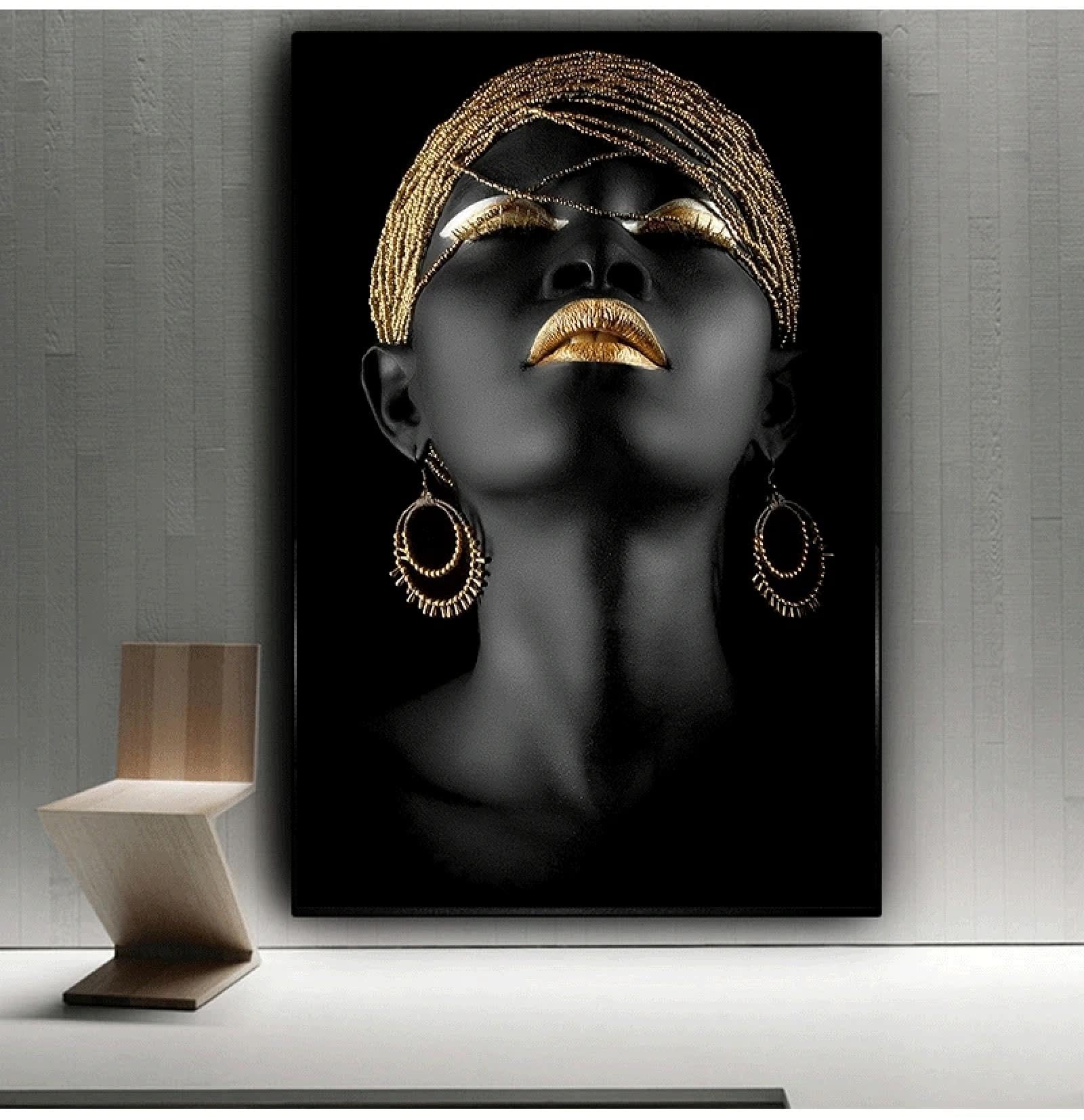 KDOVOKD Cuadro de arte de pared para sala de estar, pintura de mujer africana negra sobre lienzo, obra de arte para decoración de pared, 80x130cm (31x52in) sin marco