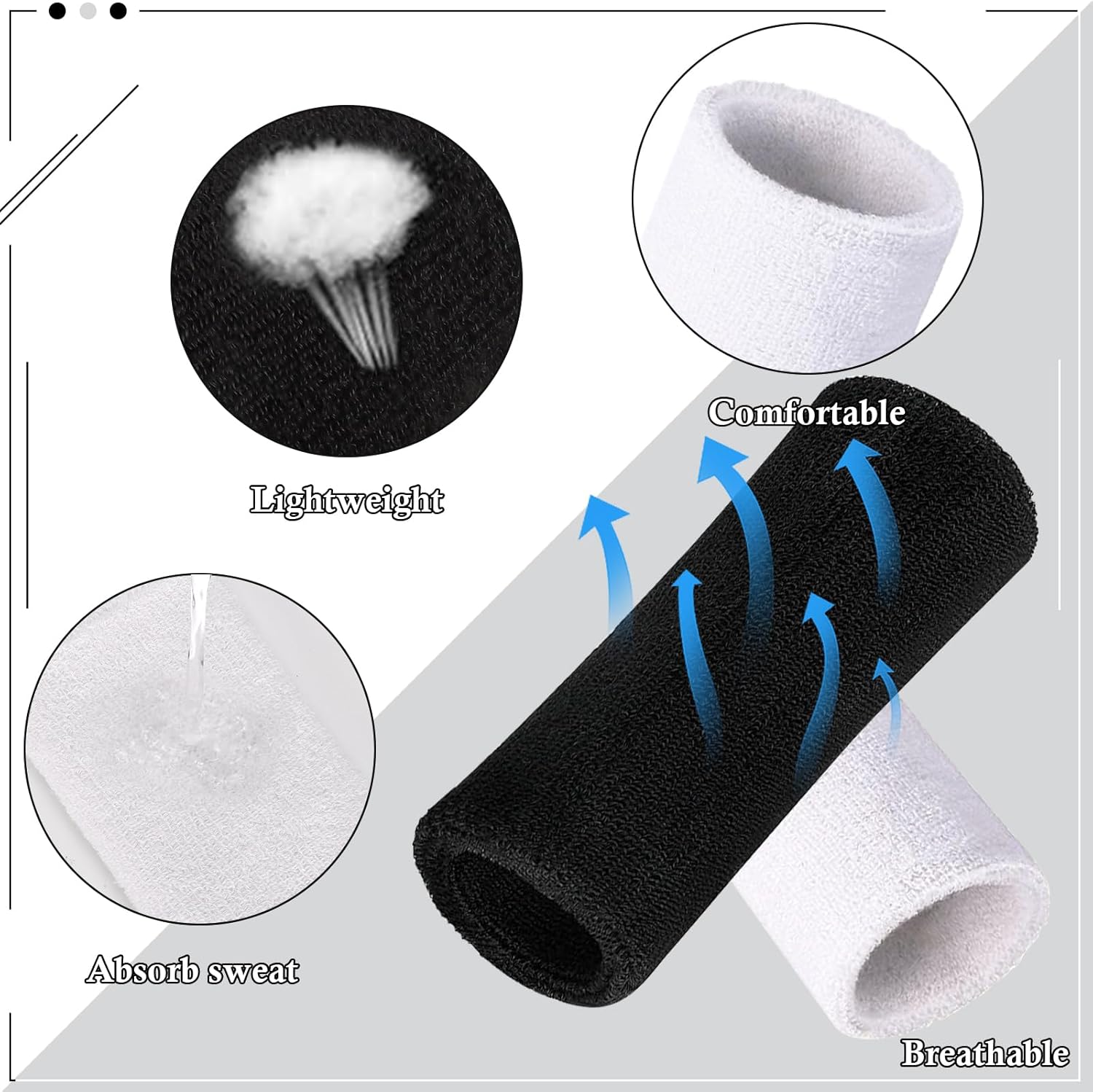 2 Pcs 9 Inch Extra Long Wristbands Sweatbands White Wrist Sweatbands Bulk Sweat Bands Wristbands Black for Men Women Weight Loss Gymnastics Events Football Workout - Image 3