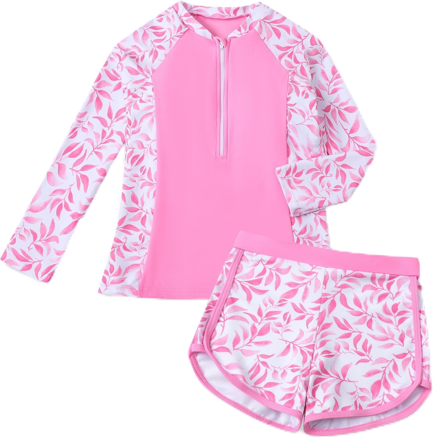 Teen Girls Tankini Swimsuit Long Sleeve Printed Two-Piece Swimwear Summer Bathing Suit for 7-16