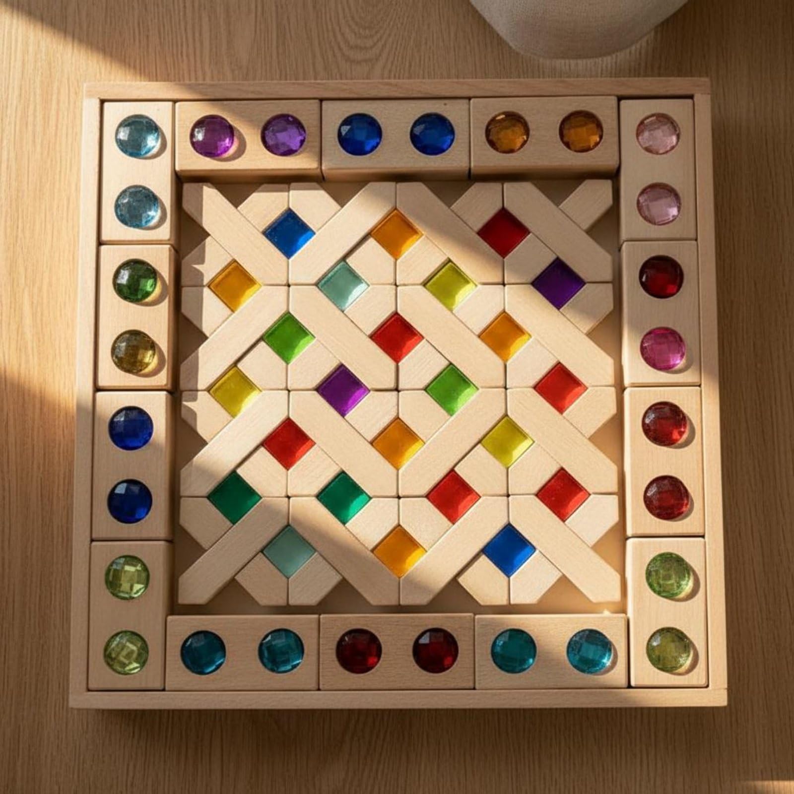 54 Stück lichtdurchlässige Bauklötze pädagogisch wertvoll Regenbogen Bausteine Set Farb- und Formerkennung Educational Edelsteinblöcke, Acrylstein Klar