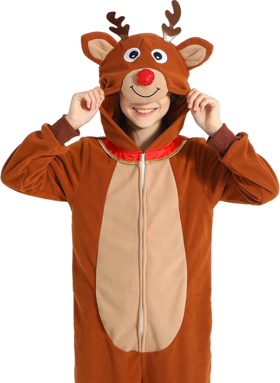 Sincere Party Fleece Reindeer Onesie for Boys and Girls,Xmas Onesie Costume for Unisex Kids M(6-8) - Image 5