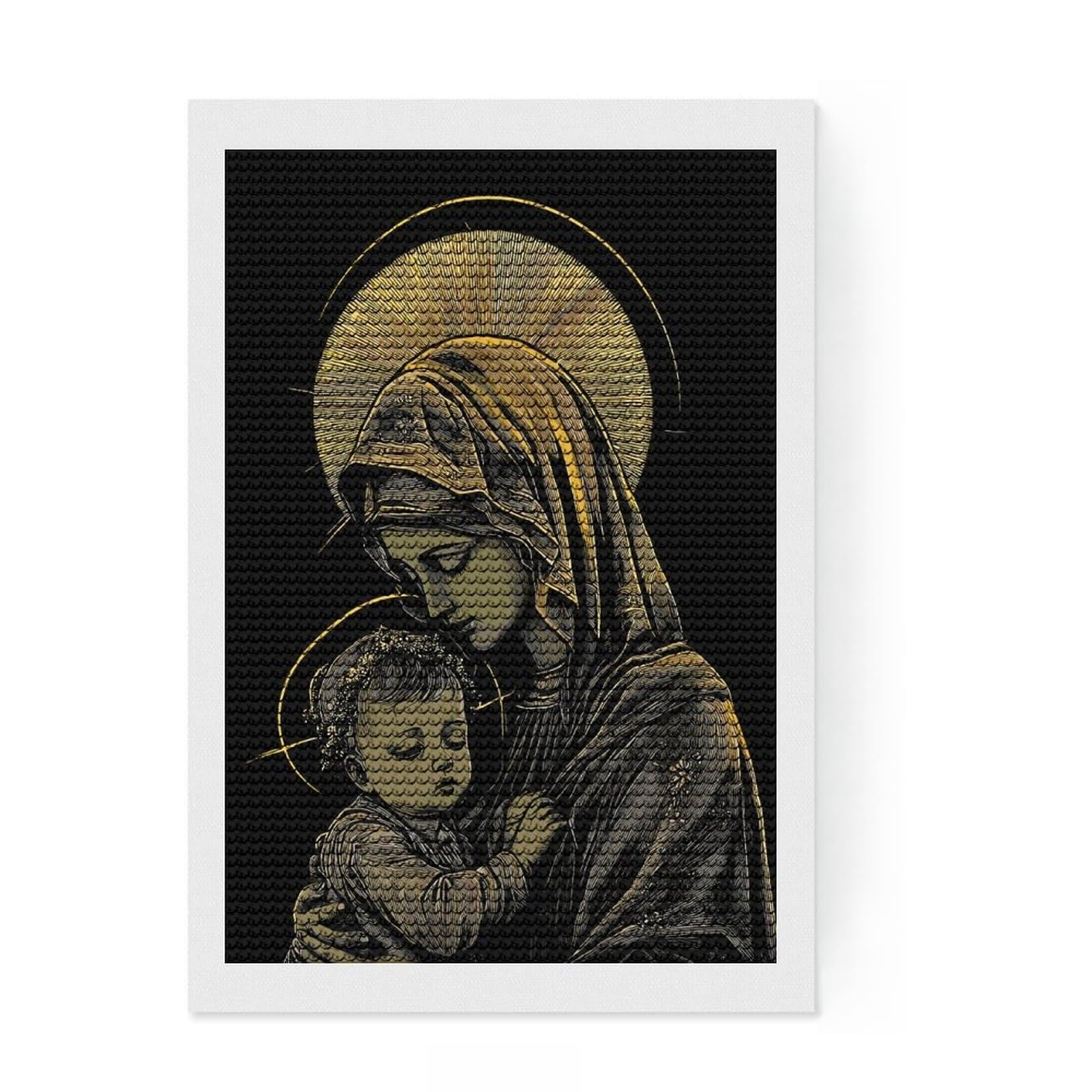 Junmoney Madonna and Child Golden Illustration Diamond Painting Kit 8"x12", Full Kit Included, Calming Craft to Unwind, Office Decor, Gift Idea, Easy to Enjoy