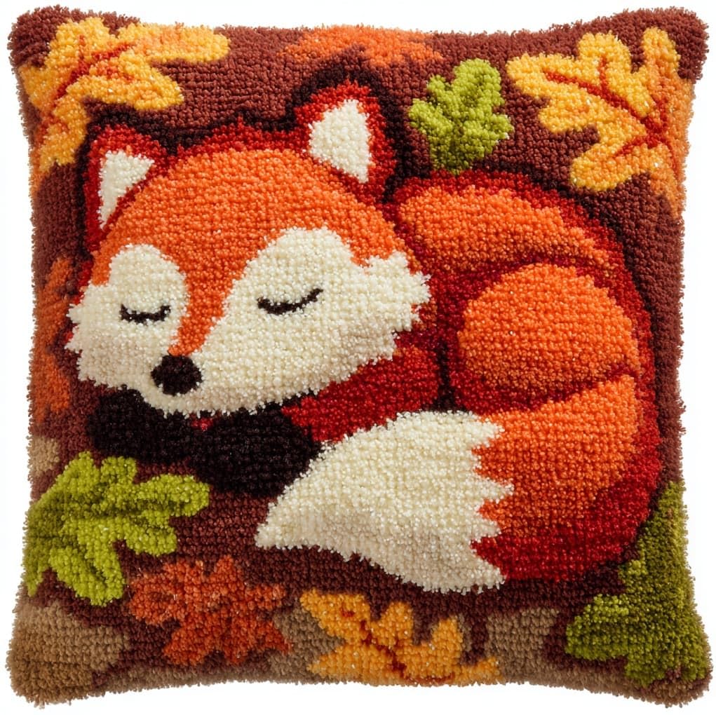 WallustrioaW Latch Hook Kit 17x17in,Forest Little Fox