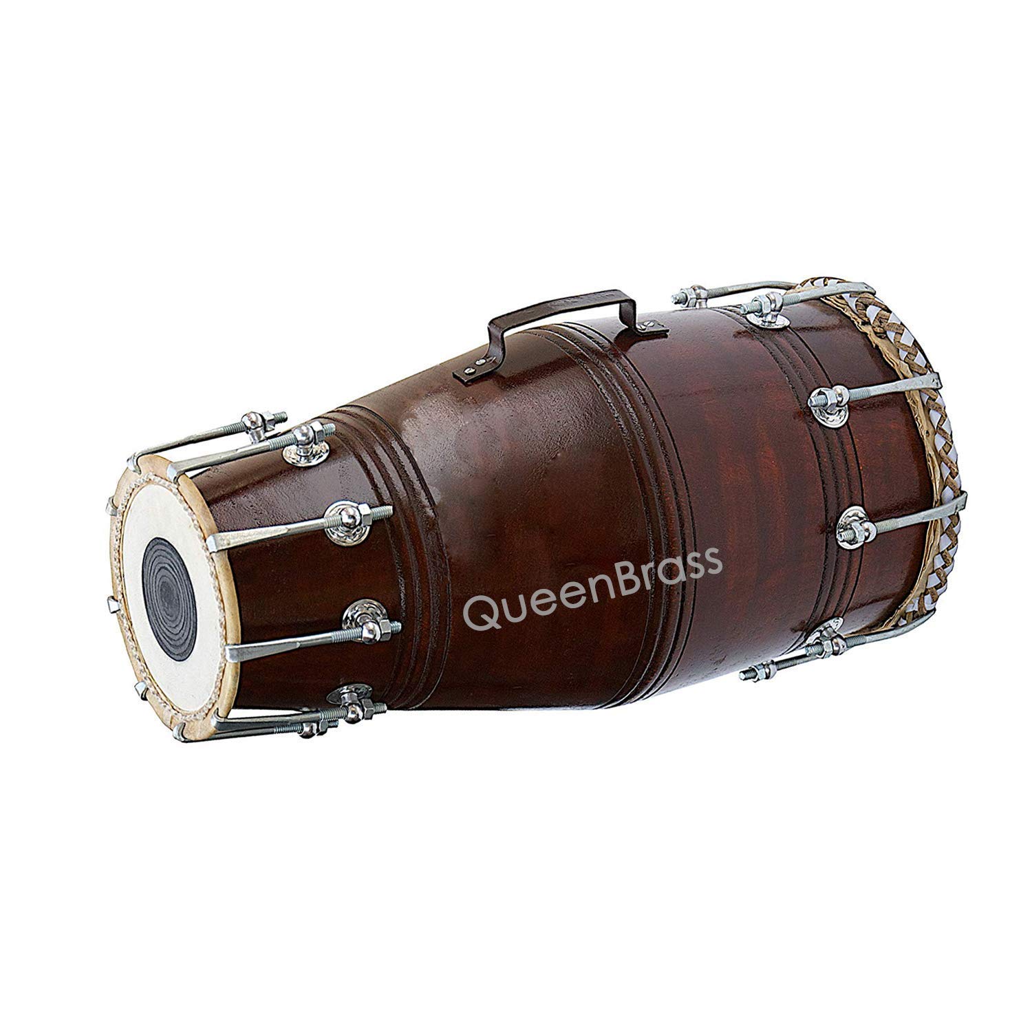 Sai Musical Dholak Drum, Shesham Holz, Bolztuned, gepolsterte Tasche, Maulschlüssel, Dholki Musikinstrument (PDI-AJD) (Dunkelbraun)