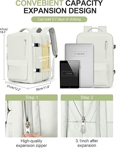 Miniatura 4 de Large Travel Laptop Backpack, Expandable Flight Approved Backpack, Carry on Backpack for Women, Waterproof 17inch Laptop Hiking Backpack with Shoe