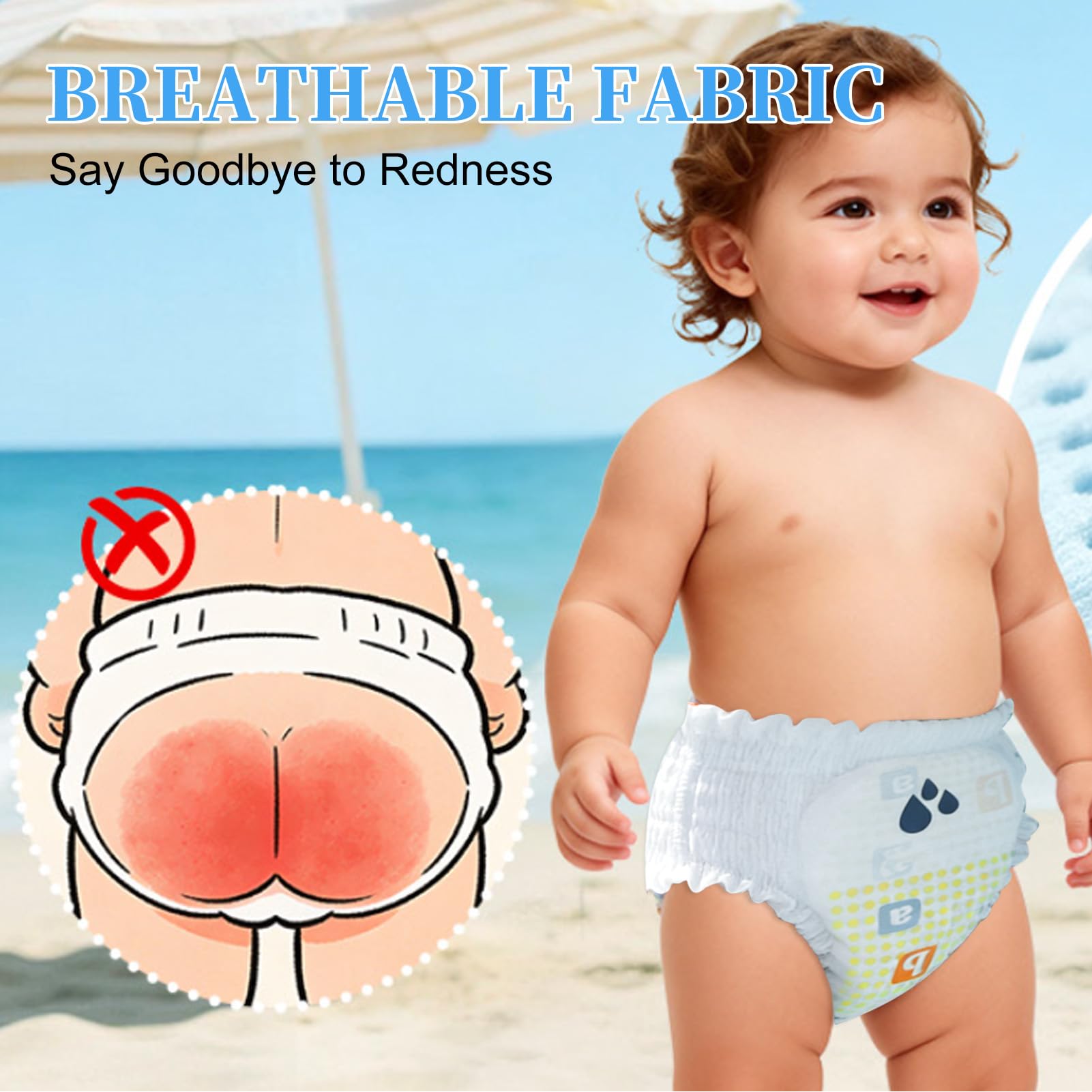 Culotte de bain jetable pour bébé, couches hygiéniques imperméables et absorbantes pour l'apprentissage de la propreté (taille XXL à partir de 12 kg)