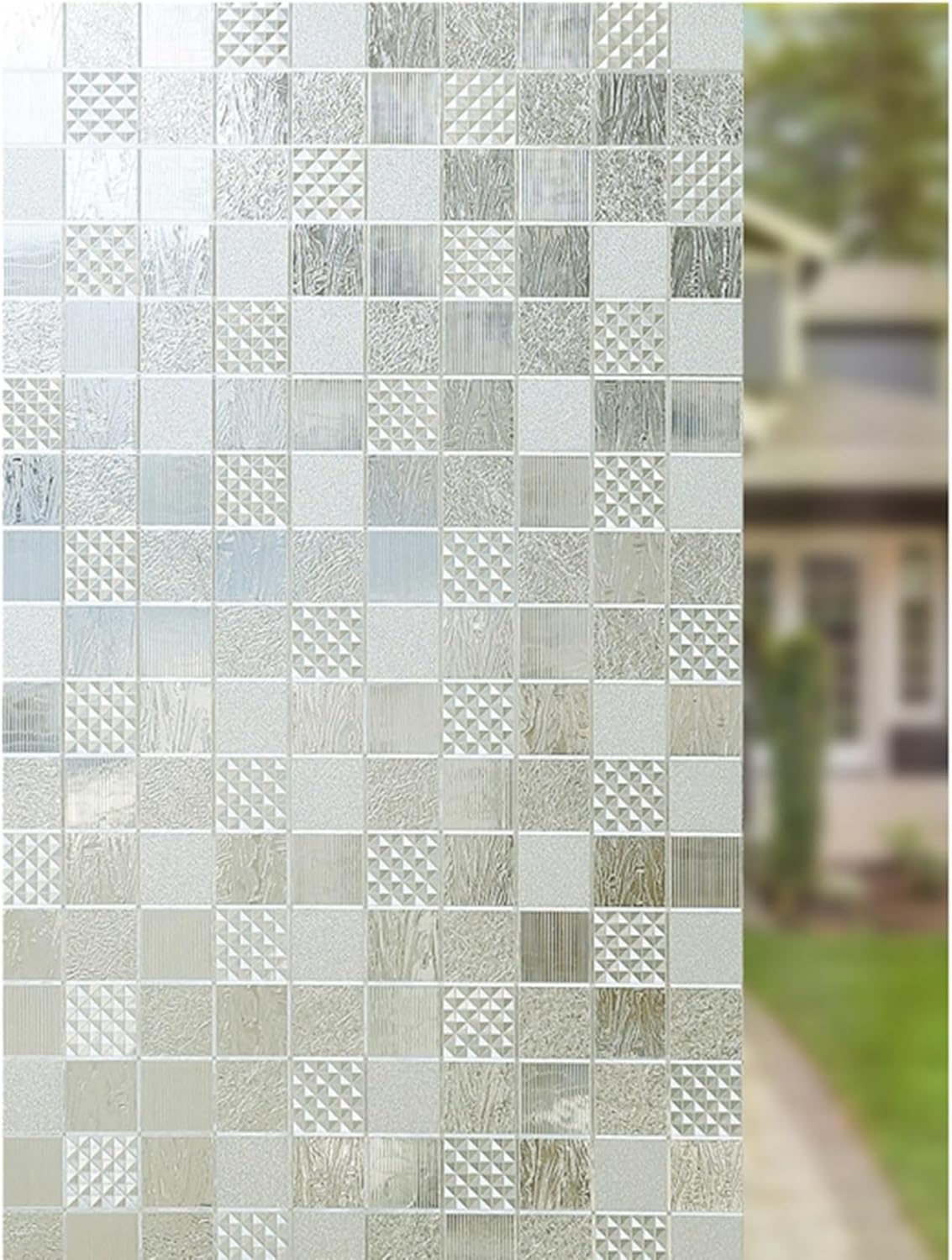 目隠しシート ガラスシート 窓用フィルム 断熱フィルム チェック柄 モザイク uvカット 半透明 遮光 はがせる 水で貼るだけ 貼り