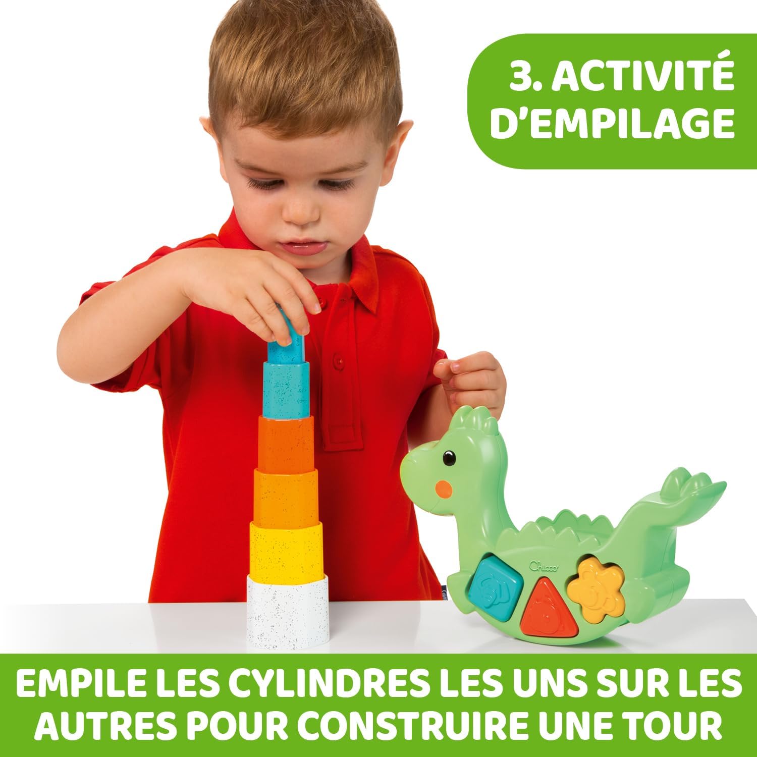 Chicco ECO+ Toy, 3-in-1 Rocking Dino, Multicolour | Sustainable Baby & Toddler Toy, Recycled Plastic, 1 Year +