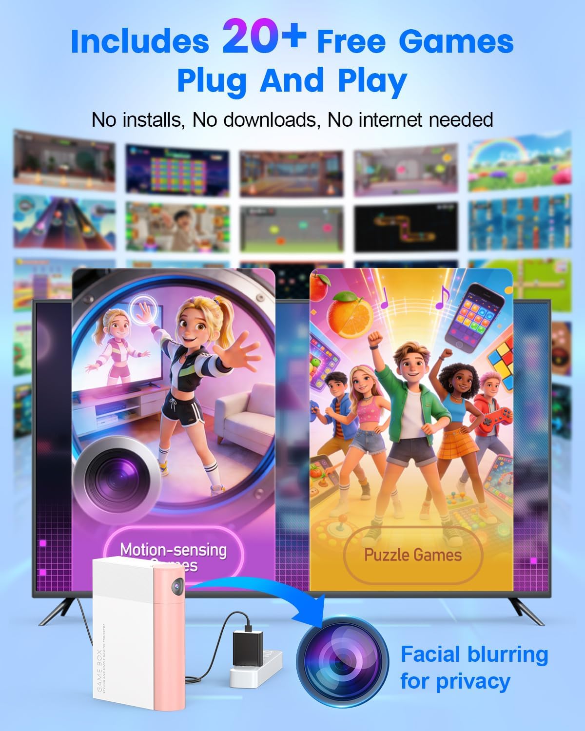 Consola de juegos AR con movimiento infantil: juego de vídeo Plug & Play – regalo 3+ rosa | para Juegos Activos en Interiores Momentos de Diversión en Familia y Fiestas; Regalo para Niños y Niñas