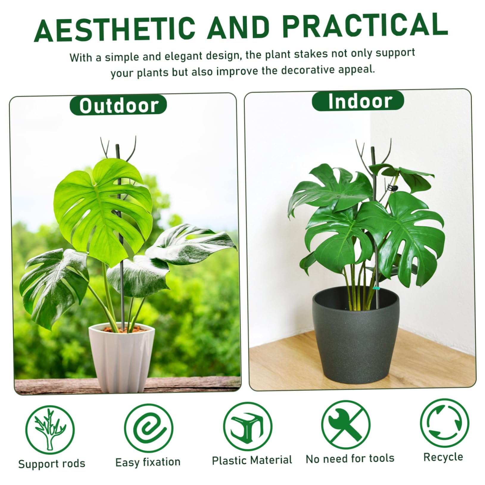 Toyvian Tuteur pour Plante Monstera Support Tige Plante Intérieur Kit Tuteurs Jardin avec Pinces Et Attaches Torsadées