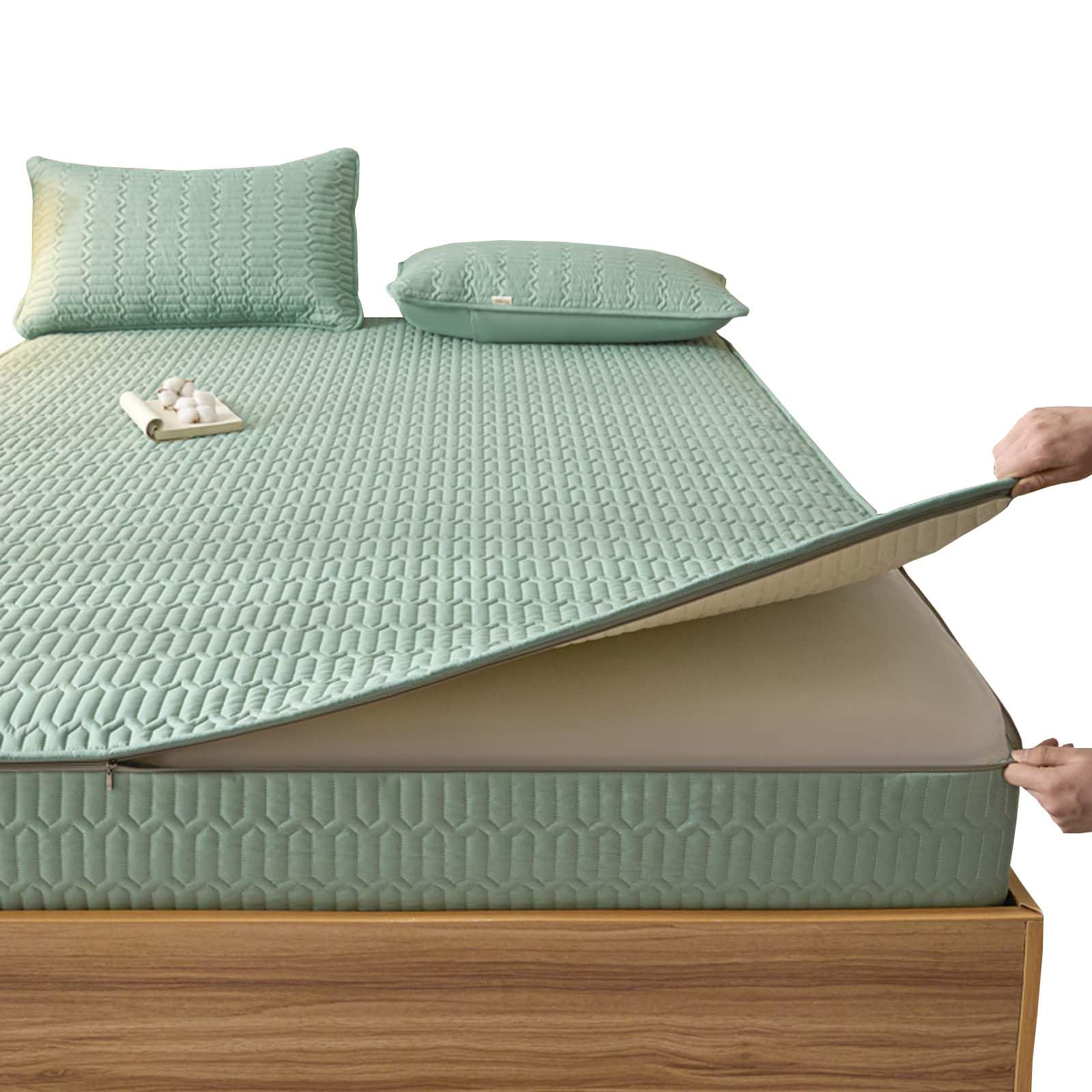 Oddychająca zapinana na zamek ochraniacz na materac 90 x 200 cm pasuje do wysokości 5-30 cm nadająca się do prania obudowa zielona dopasowana narzuta na 140 x 190 cm nakładka na najwyższą ochronę