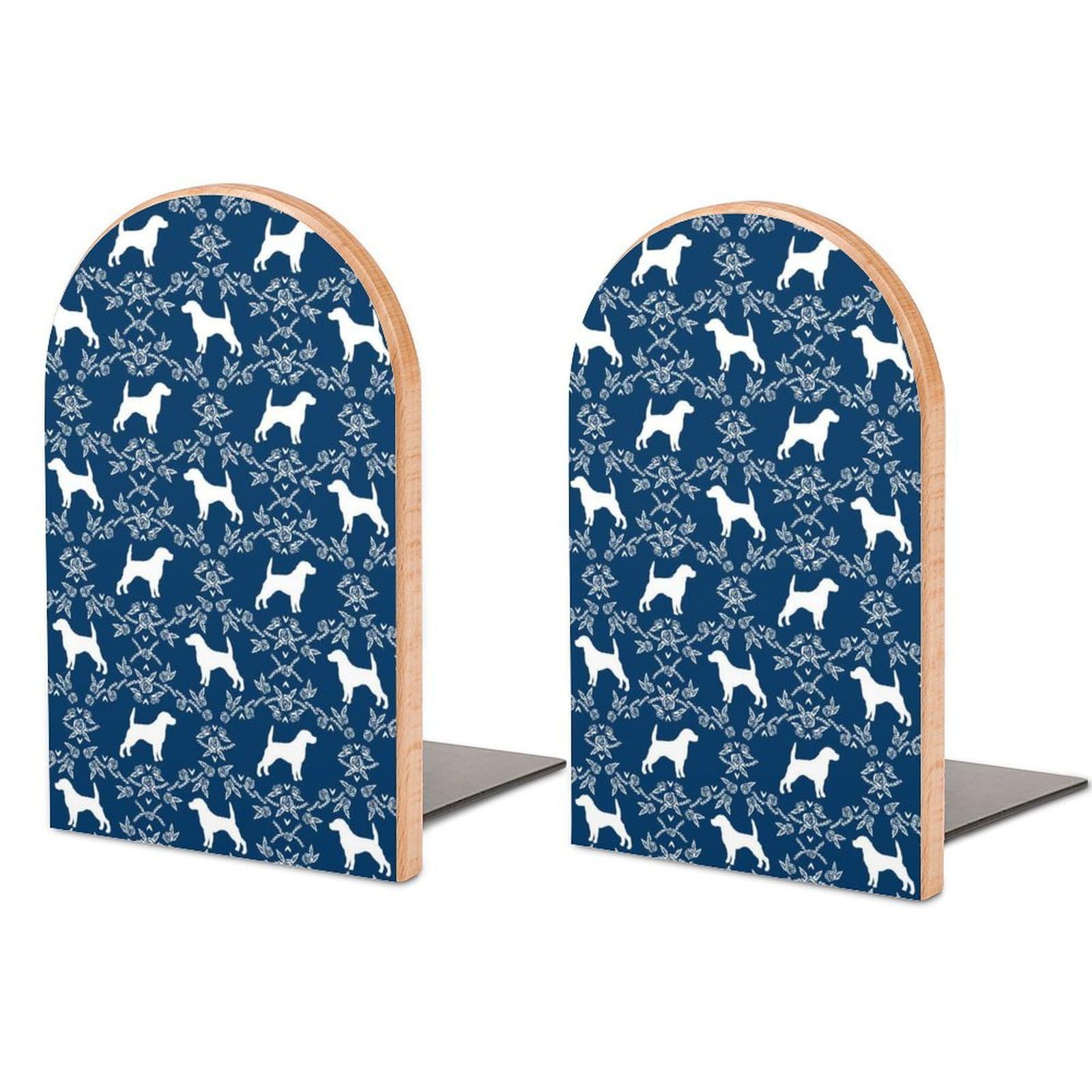 Beagle Silhouette Florals Dog Breed Pattern Book Ends for Shelves Bookends Bookshelf Holder Stand Books Stopper Home Office Decor