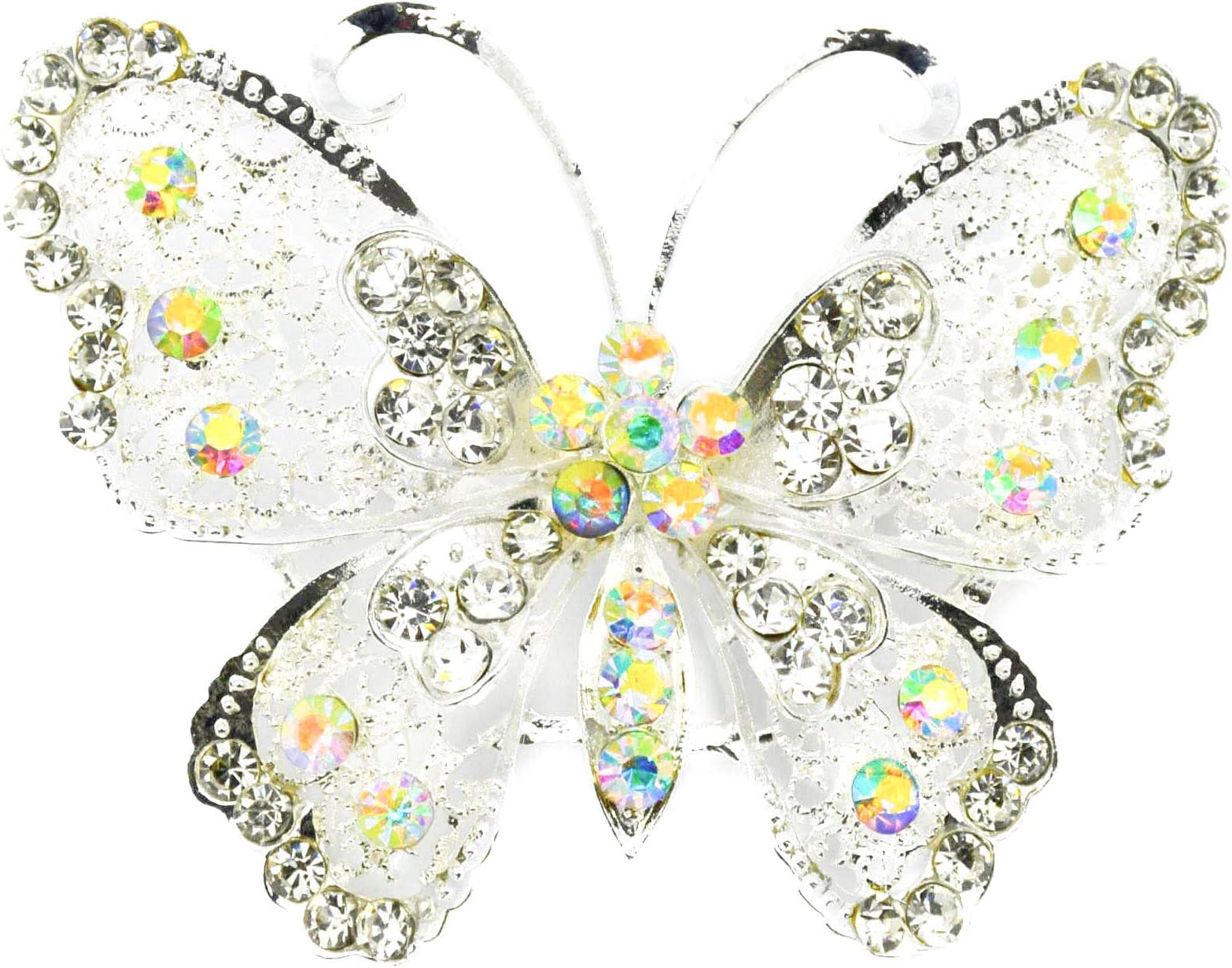 New 2.8" Large Silver Colour Butterfly Brooch with Plain and AB Rhinestone Diamante Crystals Wedding Bridal Broach