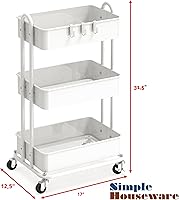 Vista 2 de Simple Houseware Carro de metal resistente de 3 niveles, multiusos, color Blanco