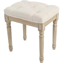 Yusong Vintage Upholstered Entryway Bench Tufted Fabric Ottoman Stool Vanity Stool Piano Stool Bed Edge Bench Dining Bench with Rustic Wooden Legs and Padded Seat for Bedroom Living Room Beige