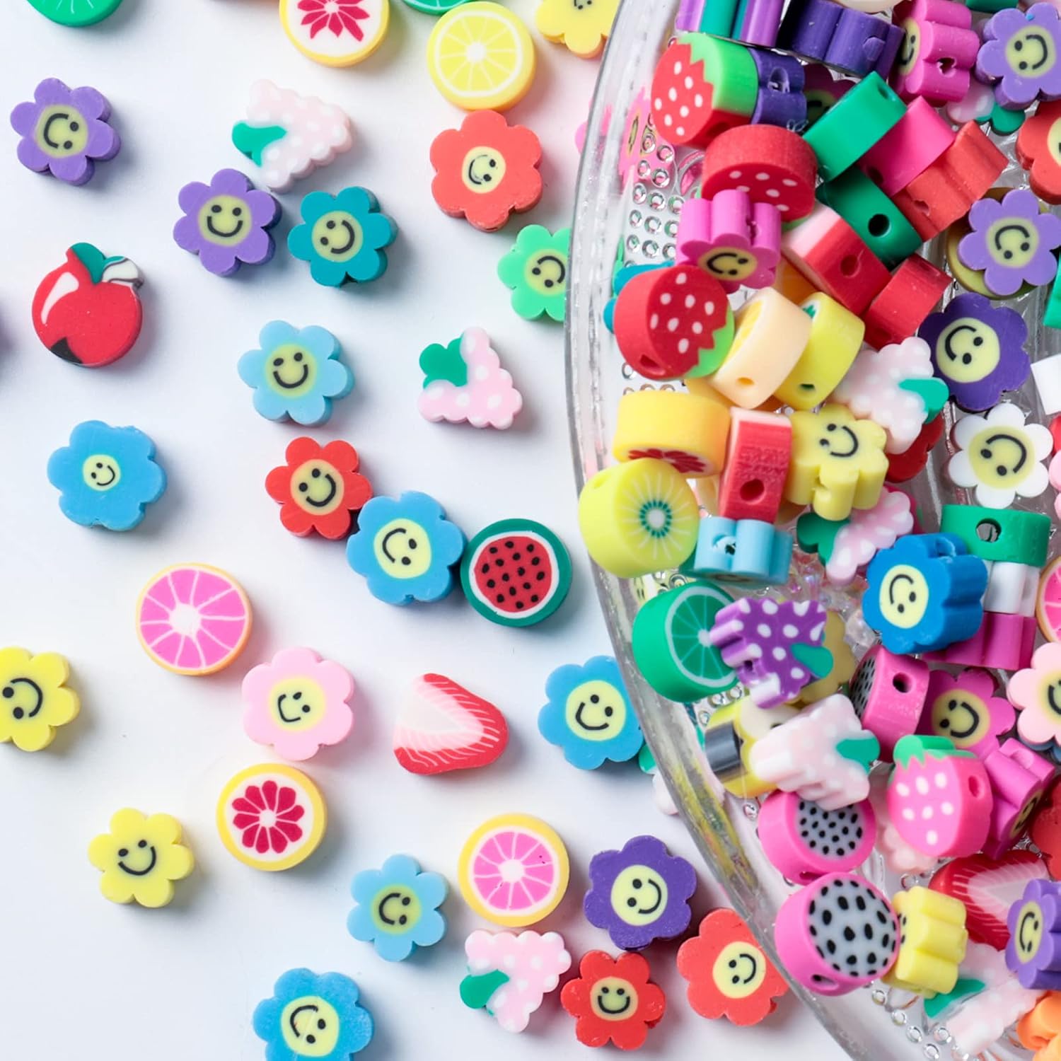Buy 0pcs Mixed Fruit Spacer Beads Smiley Face Beads Color Polymer Clay Beads For Diy Jewelry Bracelet Earring Necklace Craft Making Supplies Online In Turkey B095yx454h