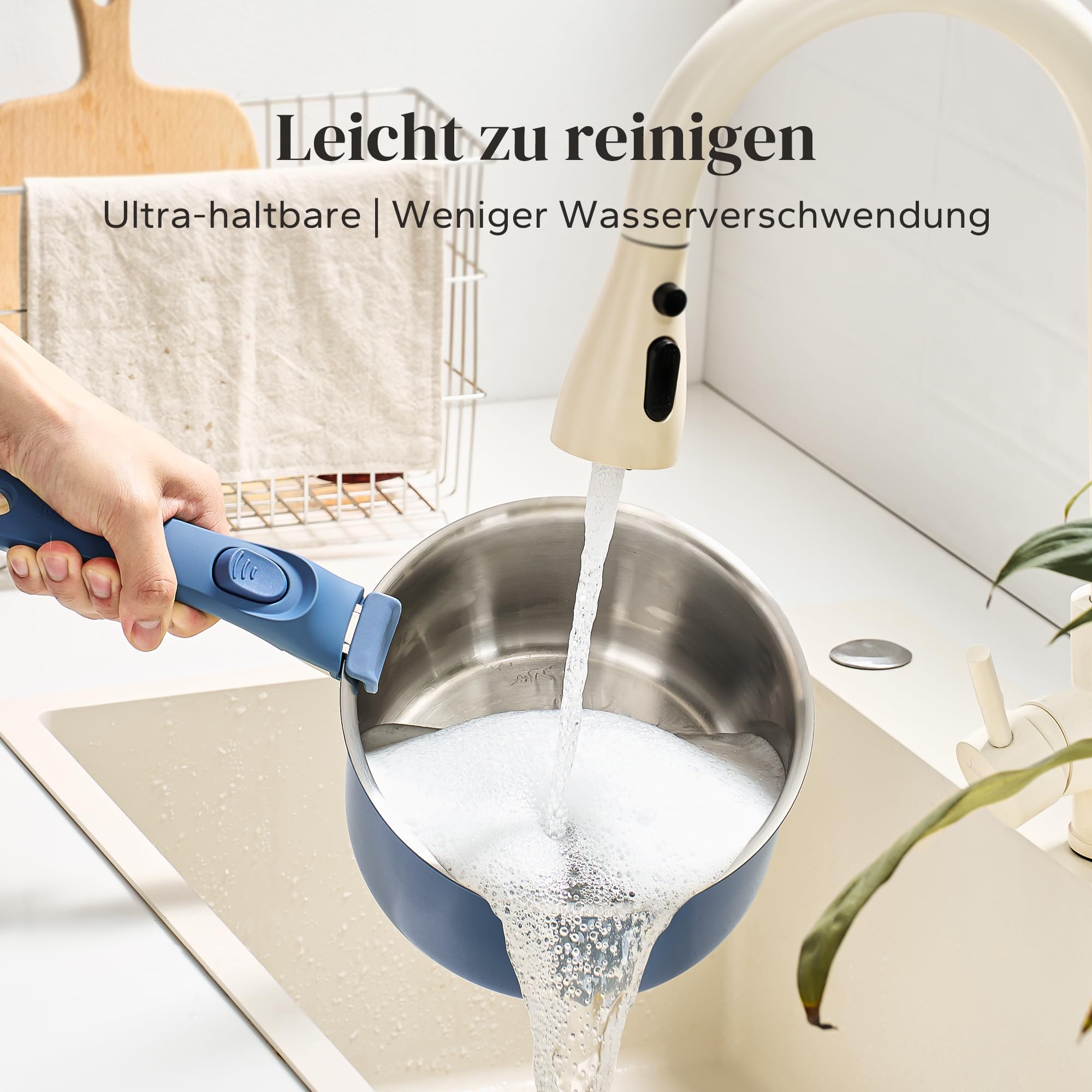 Redchef Set di pentole con manici rimovibili, 5 pezzi, in acciaio inox non rivestito, 16/18/20 cm e coperchio di chiusura 3 in 1, set di pentole a induzione per tutti i tipi di fornelli, adatte al