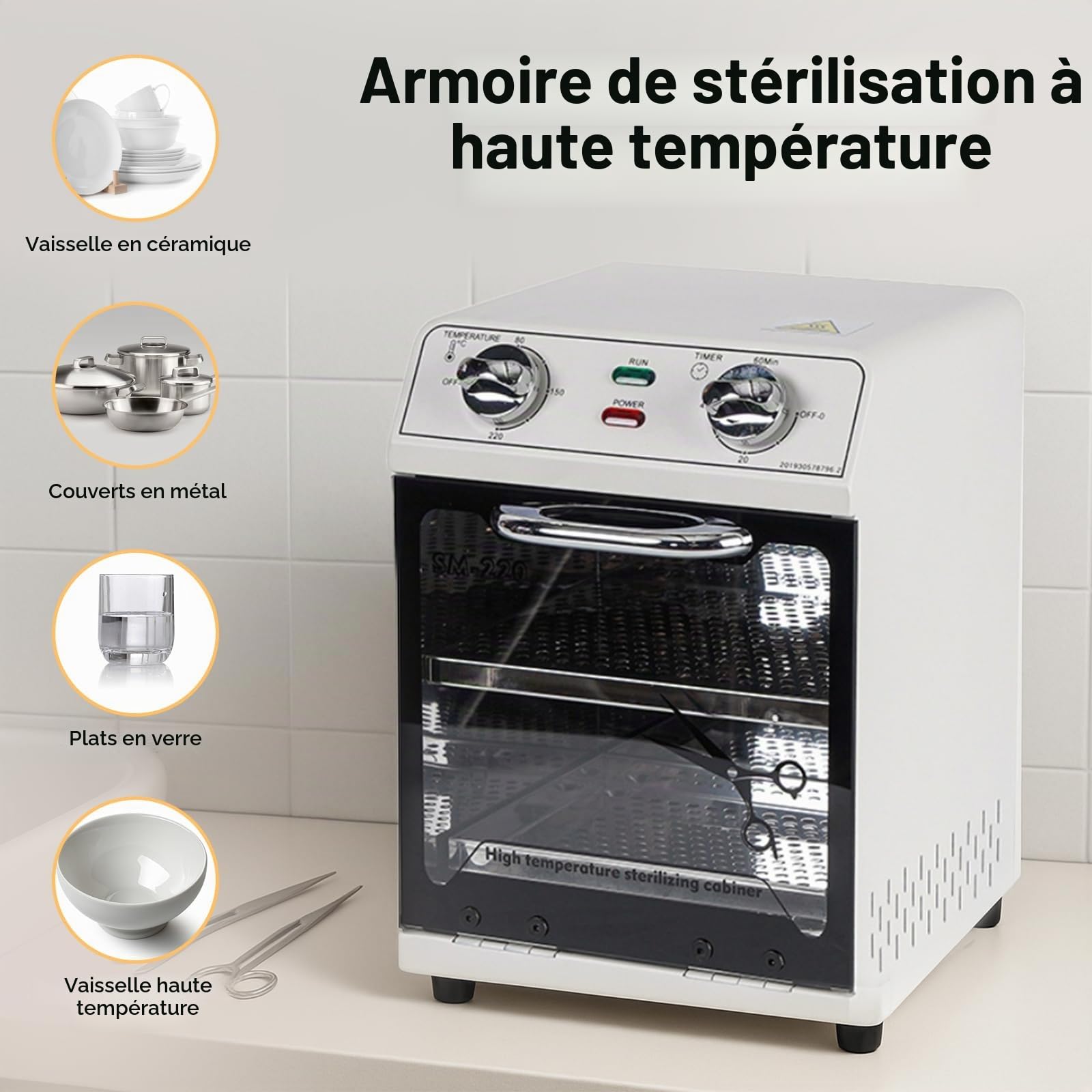 Stérilisateur haute température,sterilisateur materiel onglerie de grande capacité,autoclave stérilisation avec contrôle de la température et minuterie,adapté aux outils coiffure,manucure outils,SPA