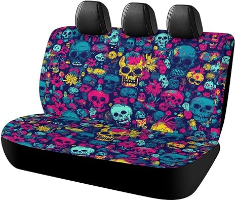 Day of The Dead Colorful Sugar Skull Car Seat Cover for Back Seat, Protects from Scratches, Non-Slip Cover Stay 120x59x76cm