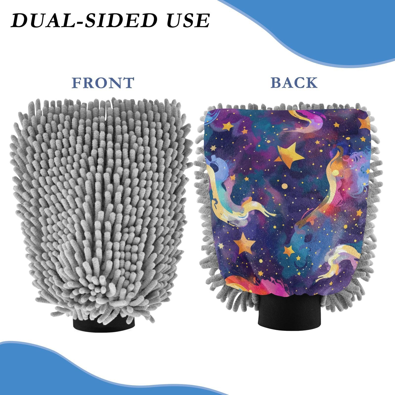 IOACIY Absorbent Microfiber Car Wash Drying Mitts, 2 Pack, Scratch-Free & Lint-Free, Rich Foam, Highly Absorbent, Double Sided, Wash Mitt Perfect for Car Washing, M, Starry Sky Universe (8)