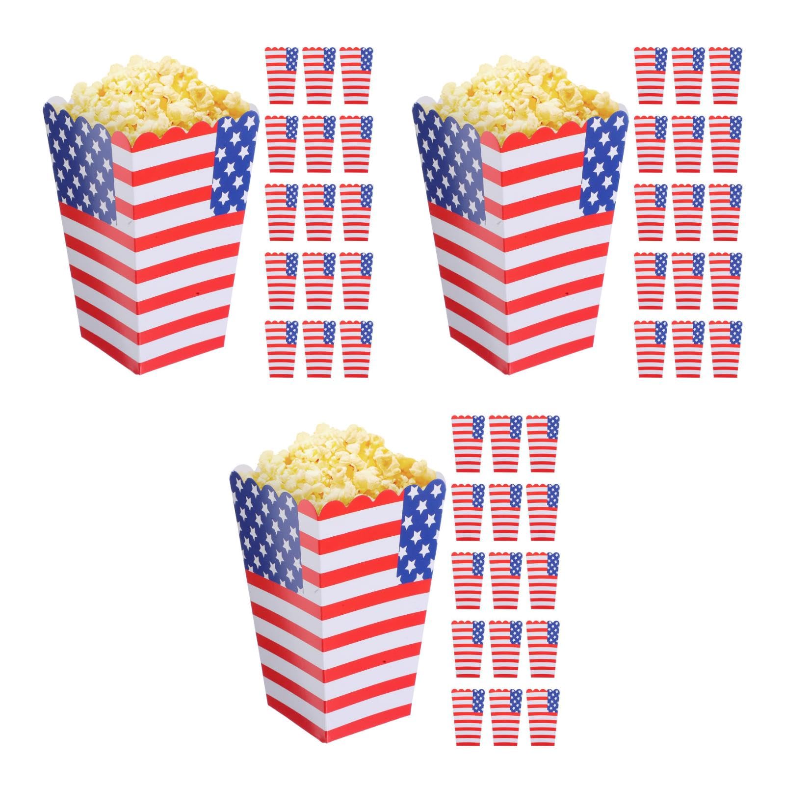 LOGOFUN 108PCS Patriotic Popcorn Containers Disposable Snack Boxes Movie Night Treat Holders for 4th of July Celebration Party Decorations