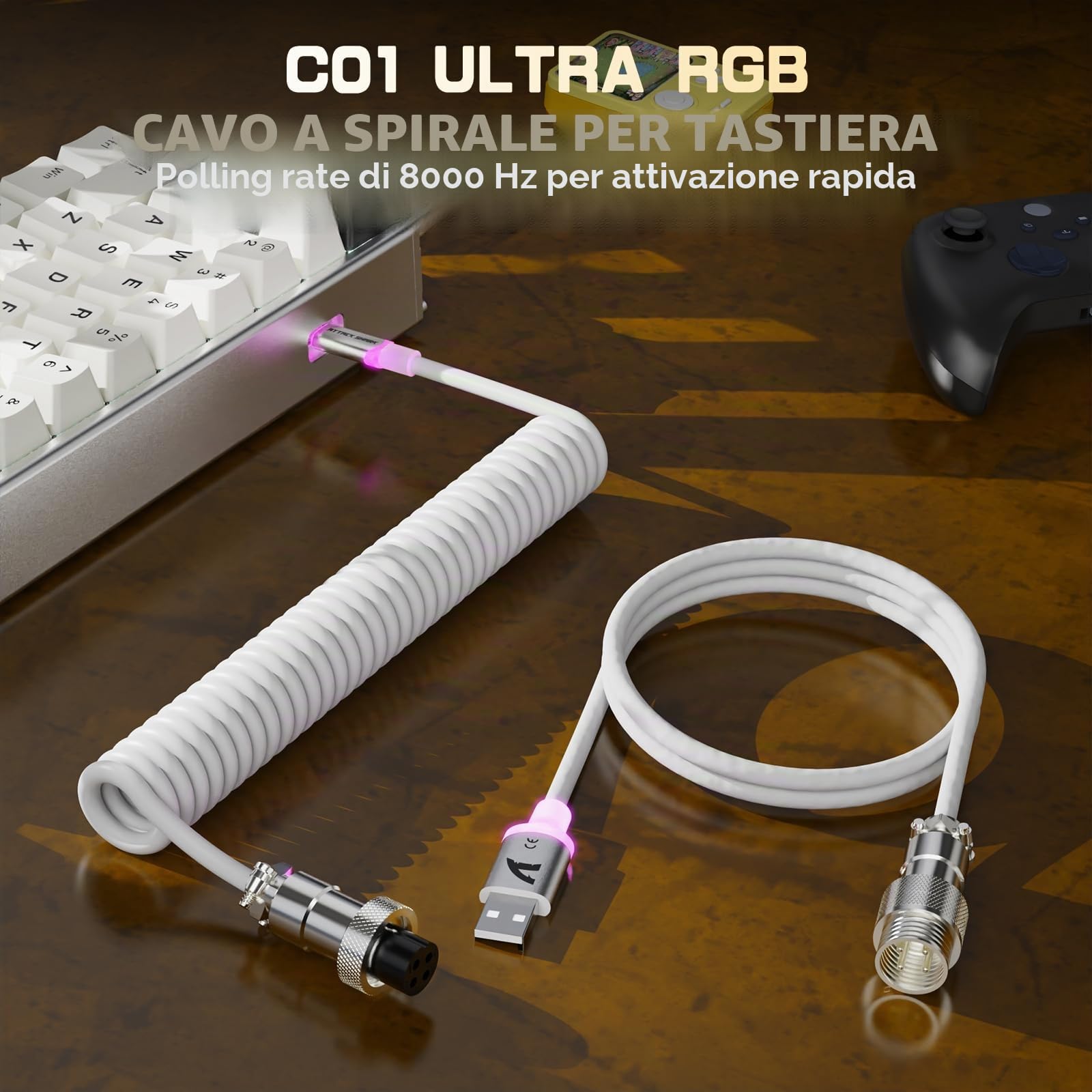 ATTACK SHARK X68MAX HE Tastiera In Alluminio CNC Completo, 8KHz Rapid Trigger, Azionamento Regolabile 0.005mm, Gaming RGB Cablata con Switch Magnetico, Snap Tap, Cavo C01 Ultral (Bianco Stella)