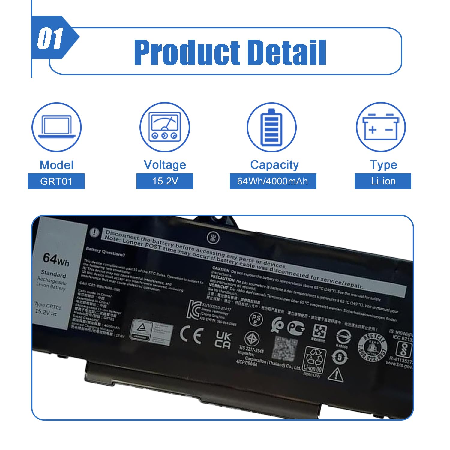 Amazon.com: GRT01 64Wh Laptop Battery Replacement for Dell
