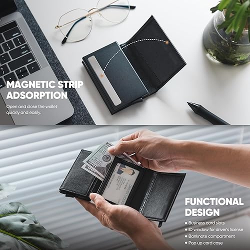 Miniatura 3 de VULKIT Cartera plegable de cuero con compartimento para billetes, ventana de identificación y moneda