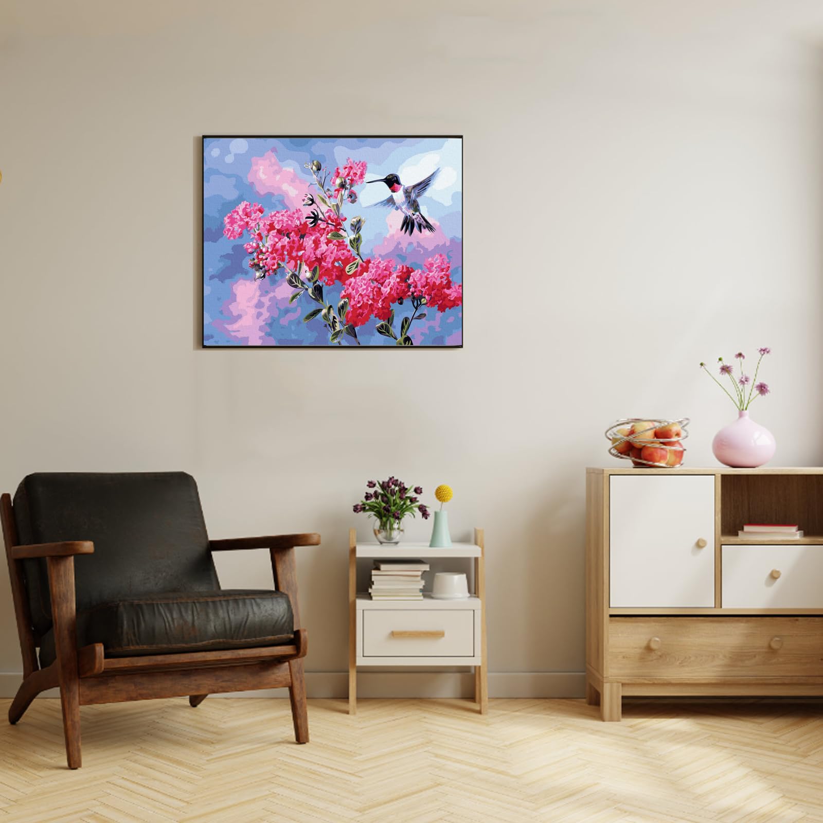 Grebesty Dipingi Con I Numeri - Kit Colibrì 40x50 Cm, Tela Senza Cornice, Colori Acrilici E Pennelli Inclusi