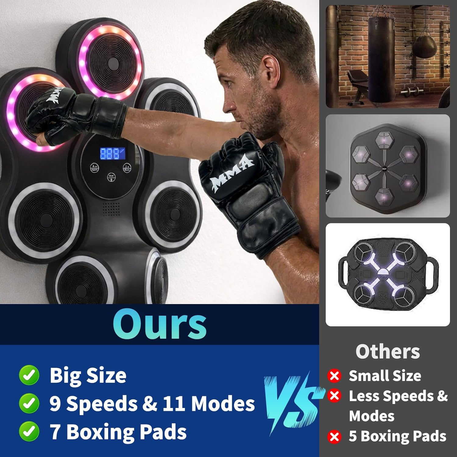 Music Boxing Machine for Adults, Large Size Music Punching Machine with Gloves, Interactive Wall Mounted Electronic Boxing Target with 11 Modes & 9 Speeds, Gift for Men and Kid (RGB Light)