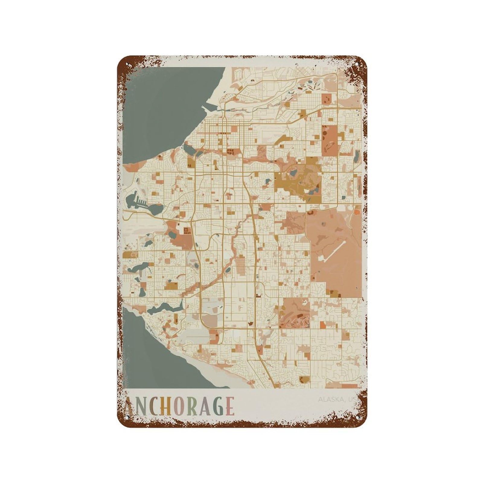 xiaoxiaoshen Anchorage Map Alabama Travel Gift Boho Office (2) Wall Decor Art Metal Tin Poster Modern Home Decor Art Home Bar Shop Decorations Vintage Sign 30x20cm