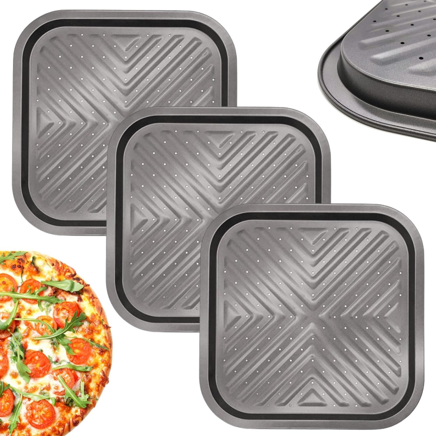 RHBLME 3 Pack Nonstick Square Pizza Pan, 14 Inches Heavy