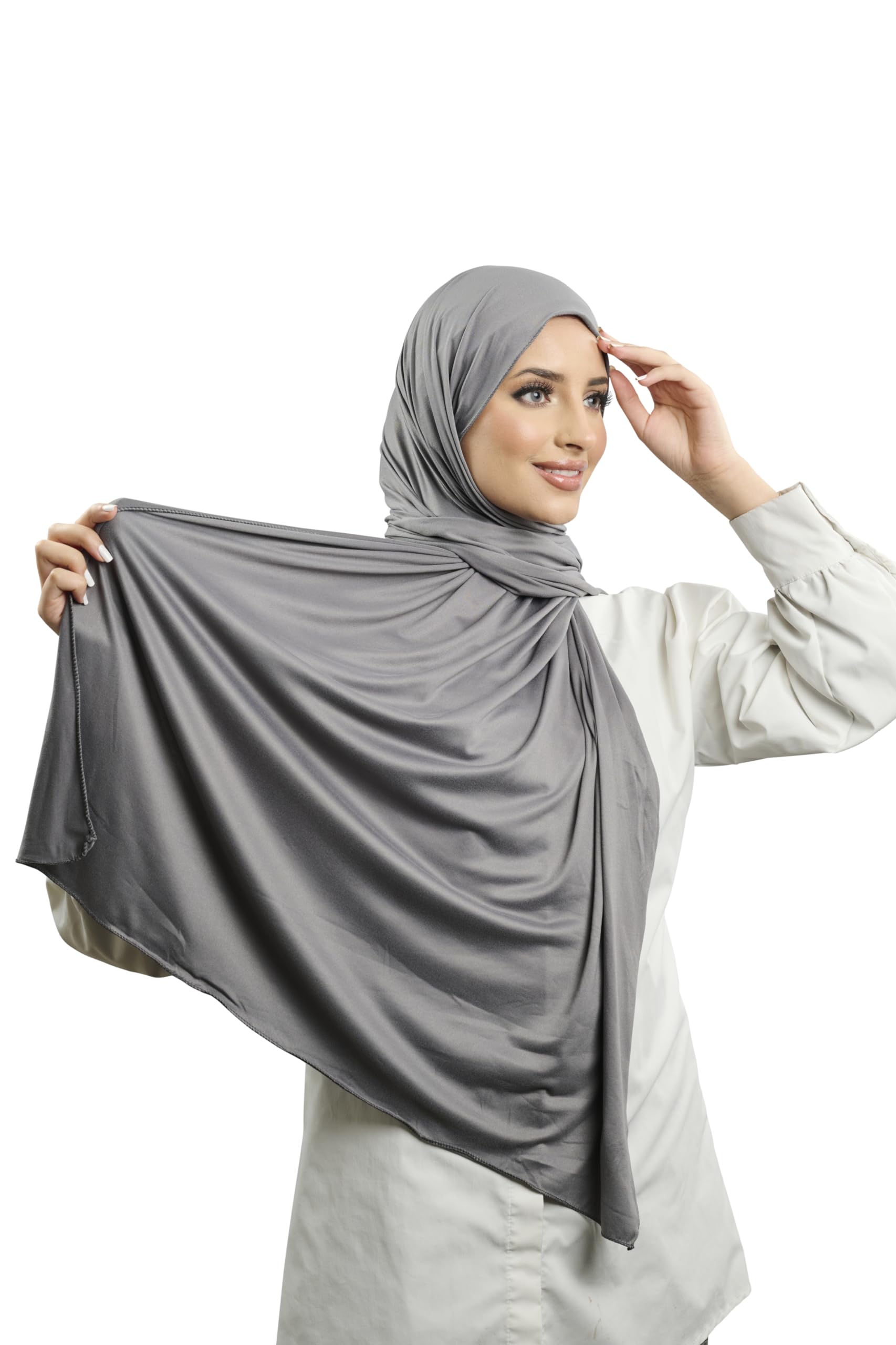 AREESHA Luxury Jersey Hijab Scarf Cotton Shawl Wrap Headscarf - Made in Dubai (Grey)