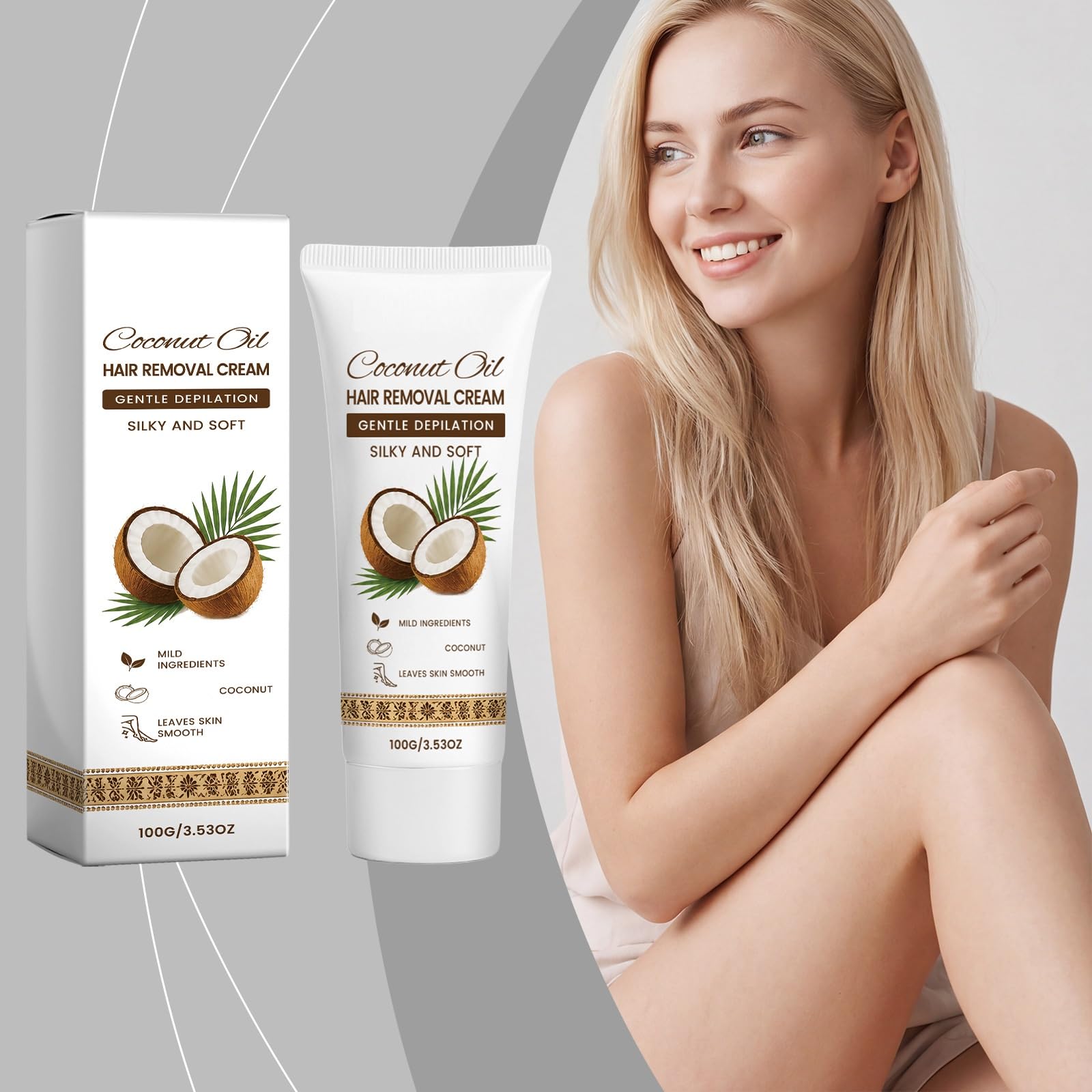 Crema depilatoria con olio di cocco, crema depilatoria per pelli sensibili, ad azione rapida per gambe, braccia e ascelle, 100 g (5 pezzi)