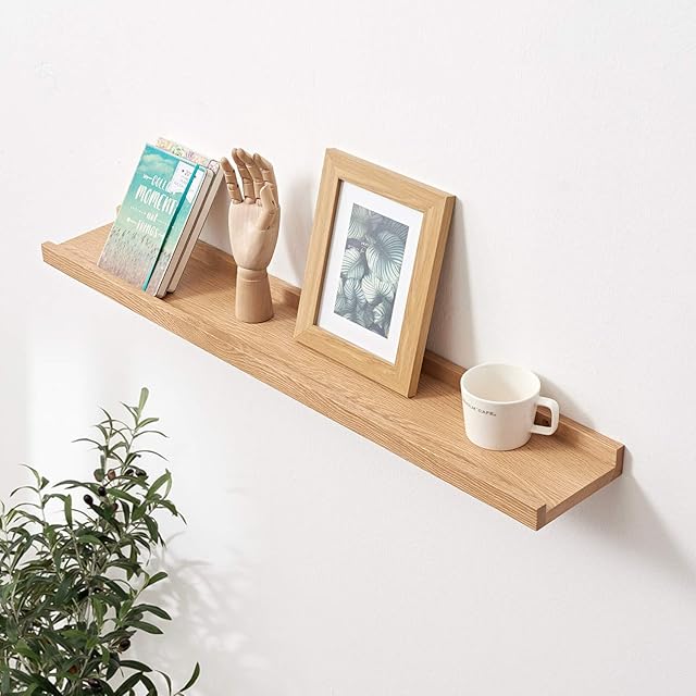 Gieanoo Floating Shelf, Solid Oak Timber Wood Picture Ledge Shelf 90cm Wall mounted Spice Rack with lip design Display Shelf For Living Room, Kitchen, Bedroom, Bathroom