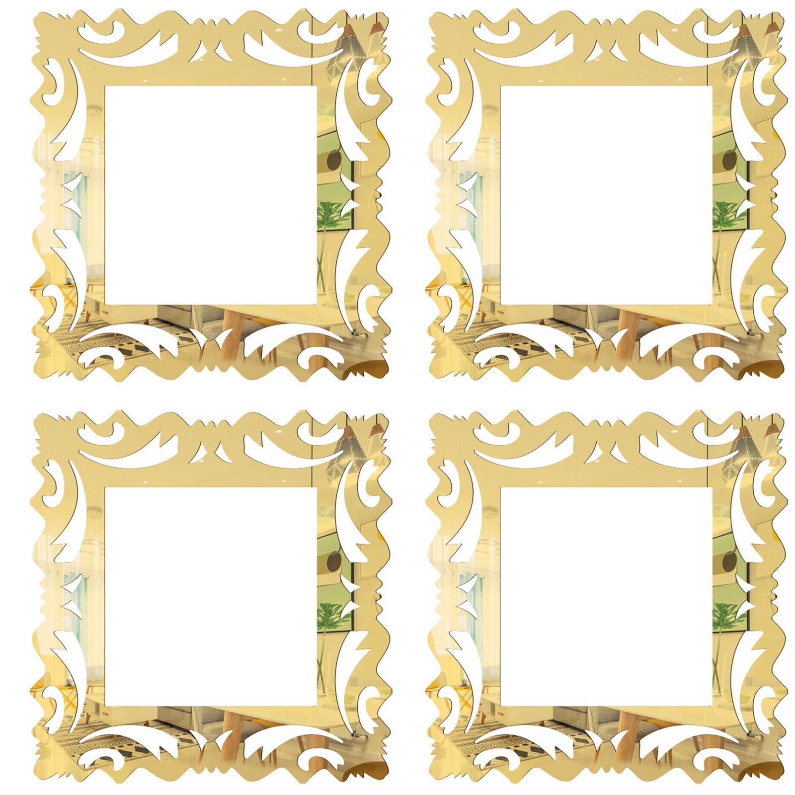 4Pcs Acrylic Square Switch Surround Protective Cover, 3D Wall Mirror Flower Wall Stickers, Peel and Stick Plate Light Switch Sticker for Home Decoration (Gold)