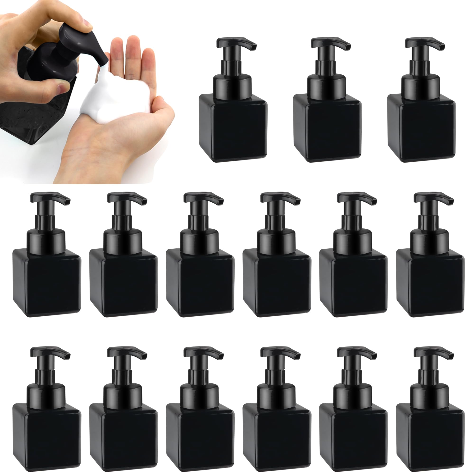 Confezione da 15 flaconi dispenser di sapone in schiuma da 250 ml, con pompa di chiusura a prova di perdite, contenitori vuoti ricaricabili per sapone per mani, shampoo, hotel, ristoranti, ufficio