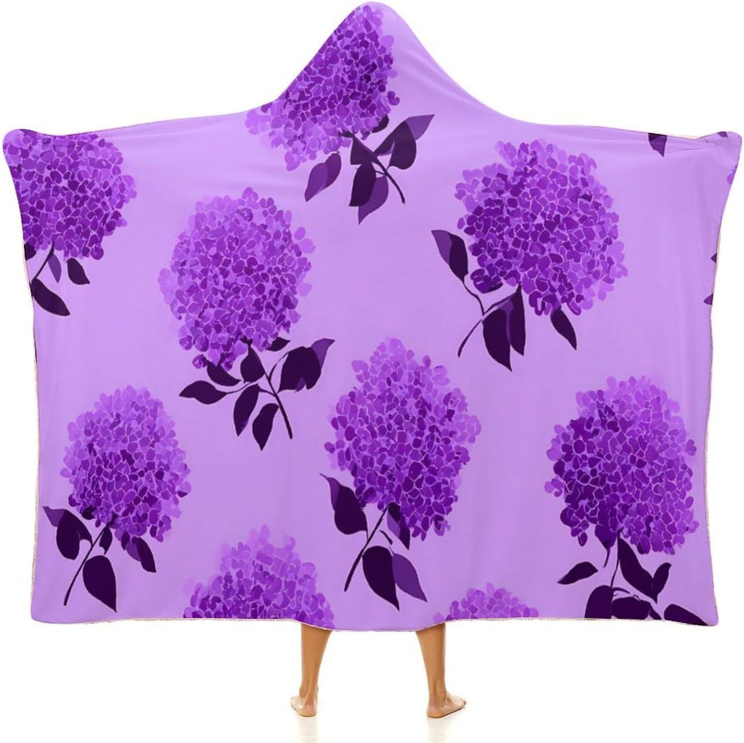 Purple Lilac Flower Wearable Blanket Oversized Throw Cape | Cozy Hooded Blanket Gifts for Women Men