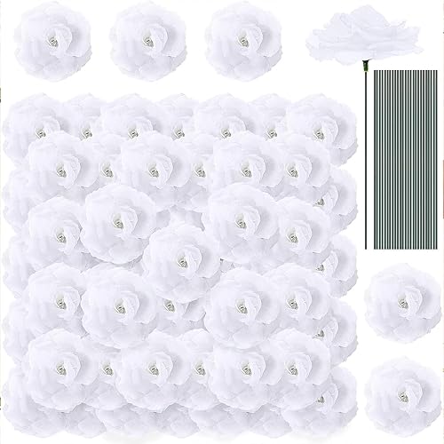 200 flores artificiales de seda falsa de 3 pulgadas con tallo de esmeralda, rosa sintética y tallo de 6 pulgadas para boda, ramo de novia,