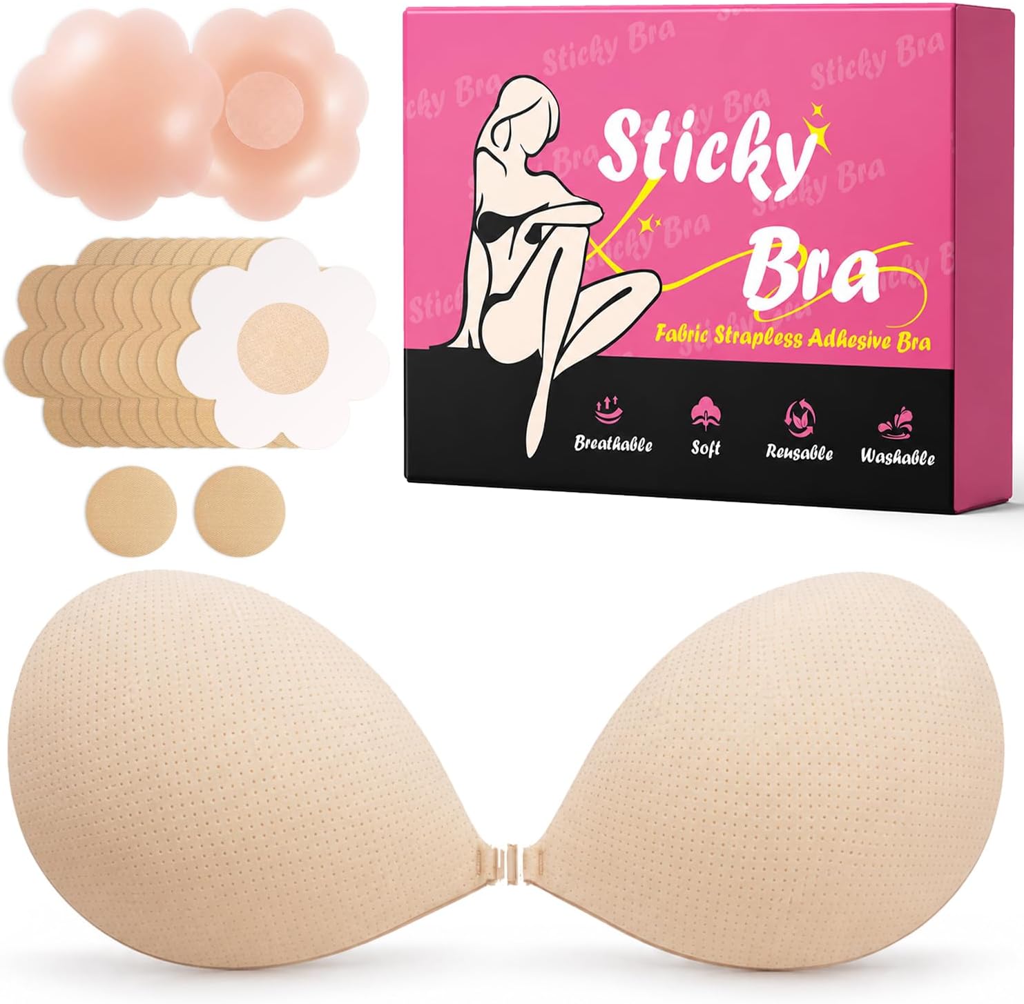 Strapless Sticky Bra Push Up for Women- Invisible Ultra Adhesive Bra B