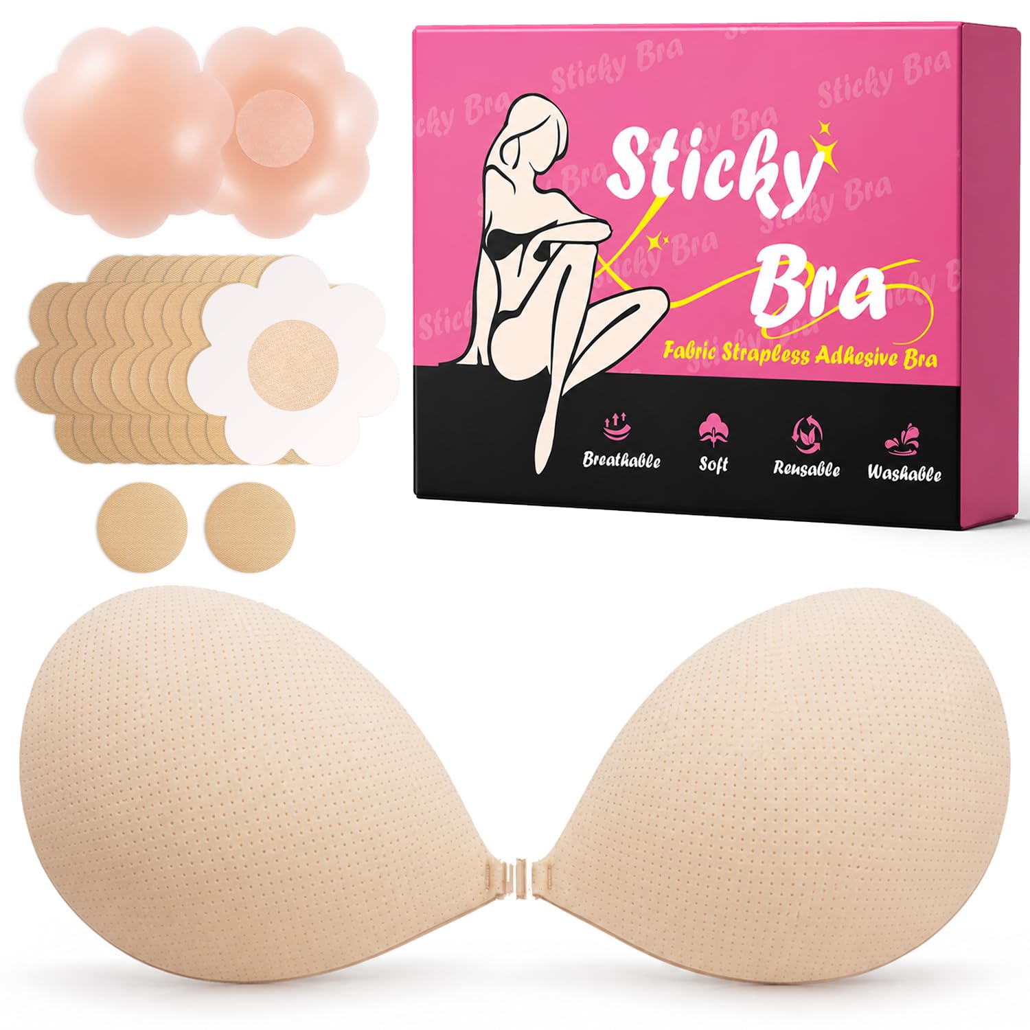 Strapless Sticky Bra Push Up for Women- Invisible Ultra Adhesive Bra B