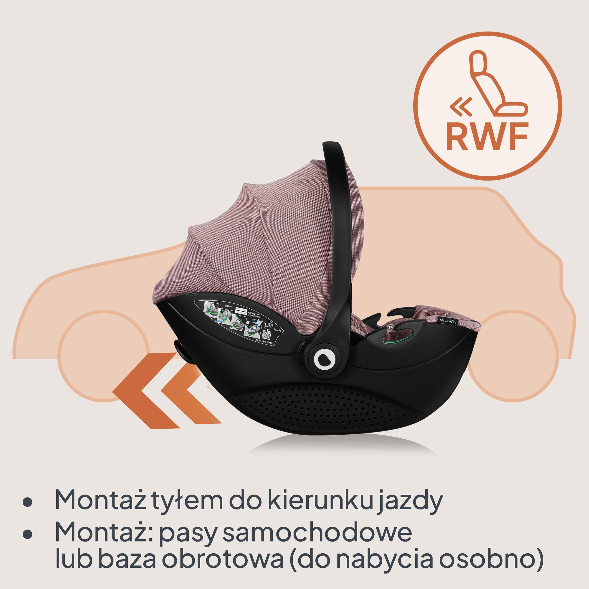 LIONELO Moxie i-Size fotelik dziecięcy 40-87 cm, fotelik dziecięcy grupa 0+, do kierunku wstecznego, zagłówek regulowany, osłona boczna, i-Size R129