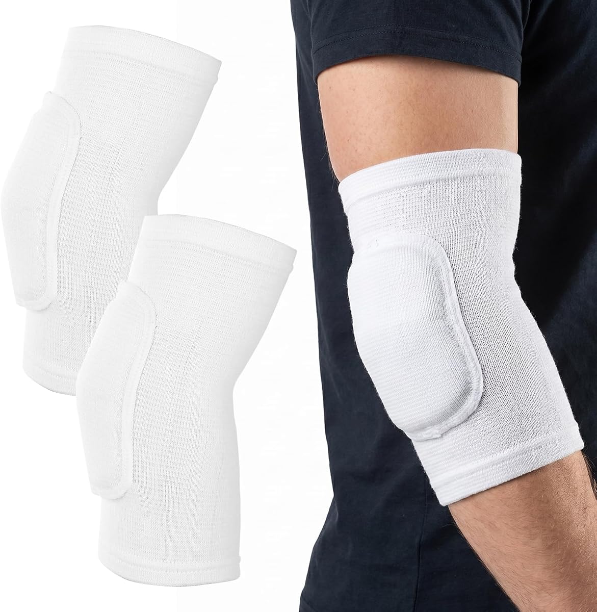 1 Pair Volleyball Elbow Pads, Breathable Elbow Pads Volleyball | White Anti-Collision Elbow Protection Arm Pads for Youth Men and Women Volleyball Basketball Tennis Football Tandem (S)