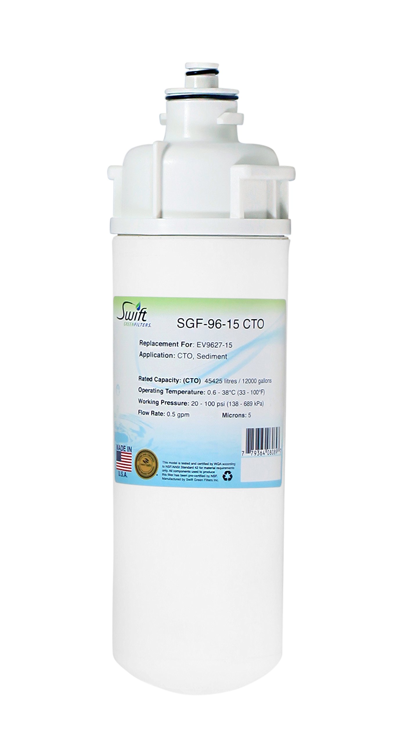 Swift Green Filters Cartridge: MRS-600HE Post SGF-96-15 CTO Replacement Water Filter for Everpure EV9627-15 (1Pack), 1 Pack