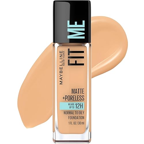 MAYBELLINE Fit Me - Base de maquillaje líquida, mate y antiporos (Matte + Poreless), sin aceite, tono ante natural (Natural Buff), 1unidad (el