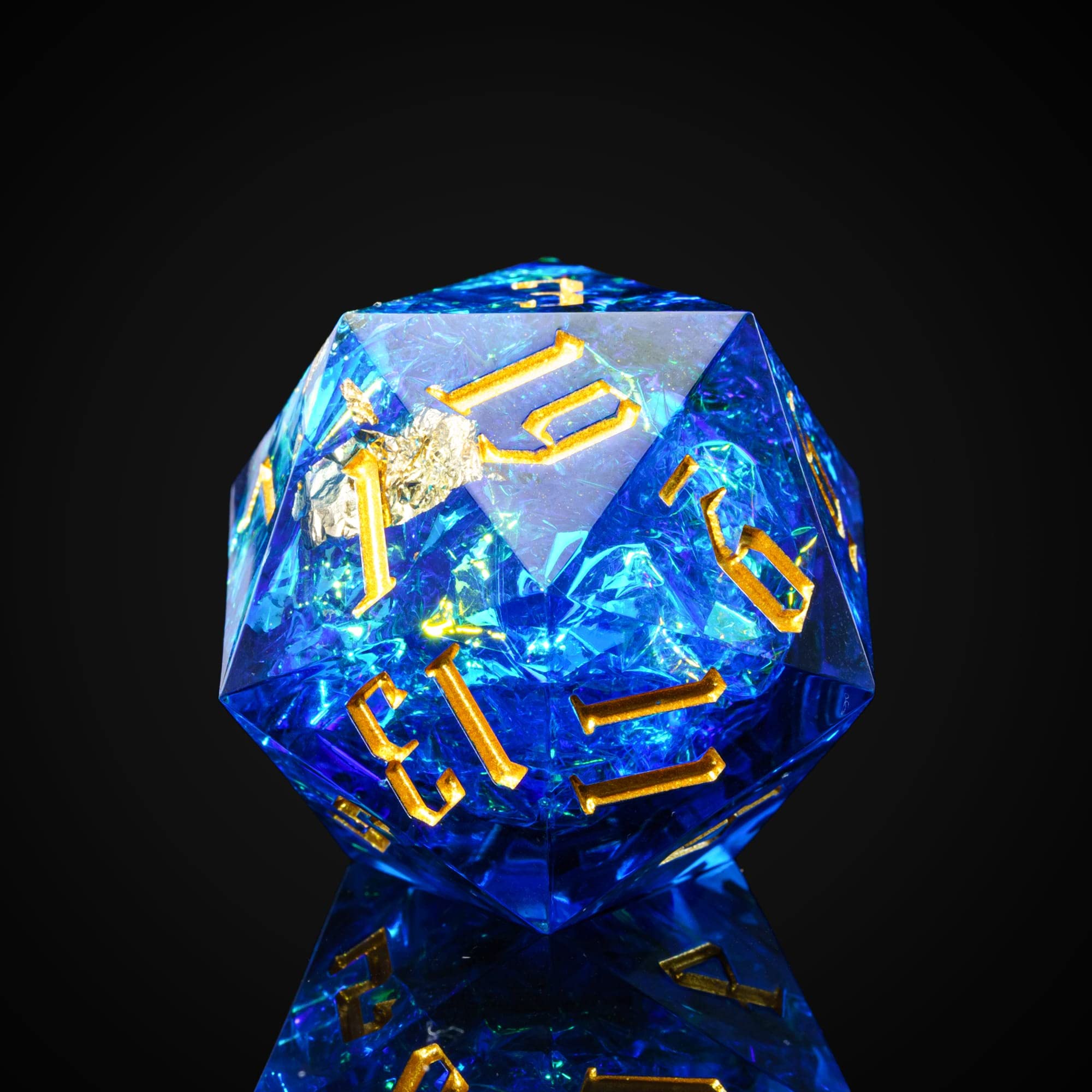 cusdie 33MM D20 DND Dice with Sharp Edges and Glitter Foil Inclusions, Single 20 Sided D&D Dice, Handcrafted Polyhedral Dice, for Role Playing Game Dungeons and Dragons Gift(Sapphire Blue)