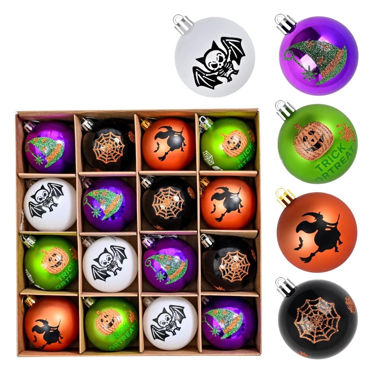 Komonee Multicolor 16 X Christmas Baubles Gothic – Dark Holiday Tree Ornaments For Nightmare Before Haunted House, Halloween Spooky Xmas Party Decorations