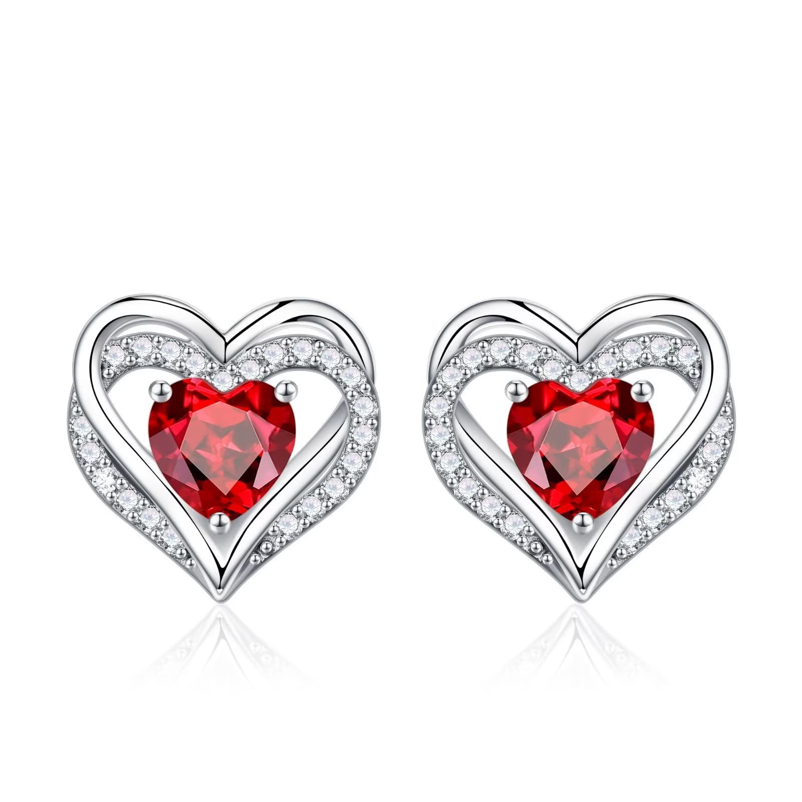 IefilHeart Stud Earrings for Women Teen Girls, S925 Sterling Silver Birthstone Heart Stud Earrings Anniversary Valentines Day Gifts for Her Mothers Day Christmas Birthday Gifts for Women Jewelry,