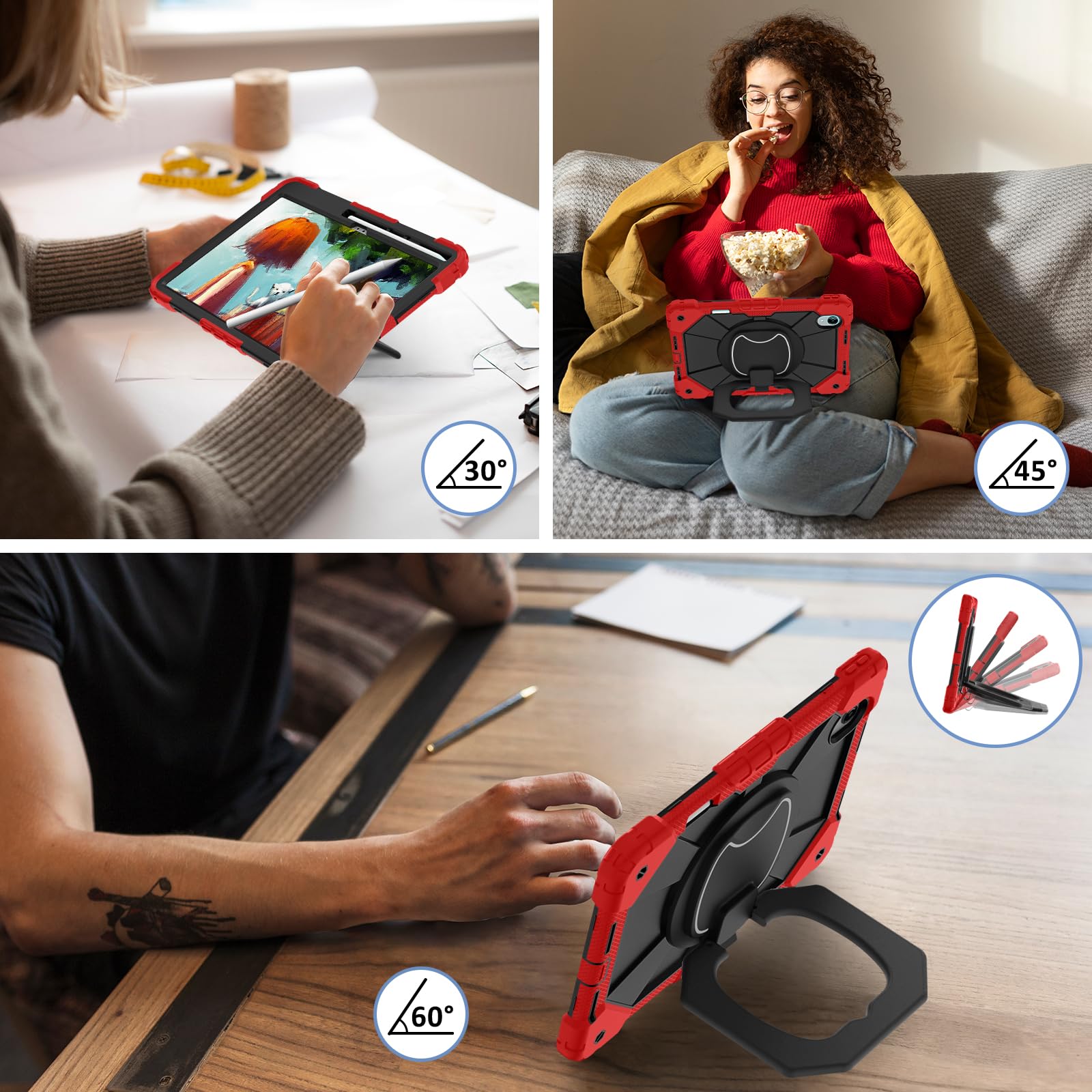 Custodia per tablet compatibile con Lenovo Idea Tab Pro GT 13", resistente agli urti, con manico a W, staffa di supporto+tracolla robusta custodia protettiva. Rosso+Nero