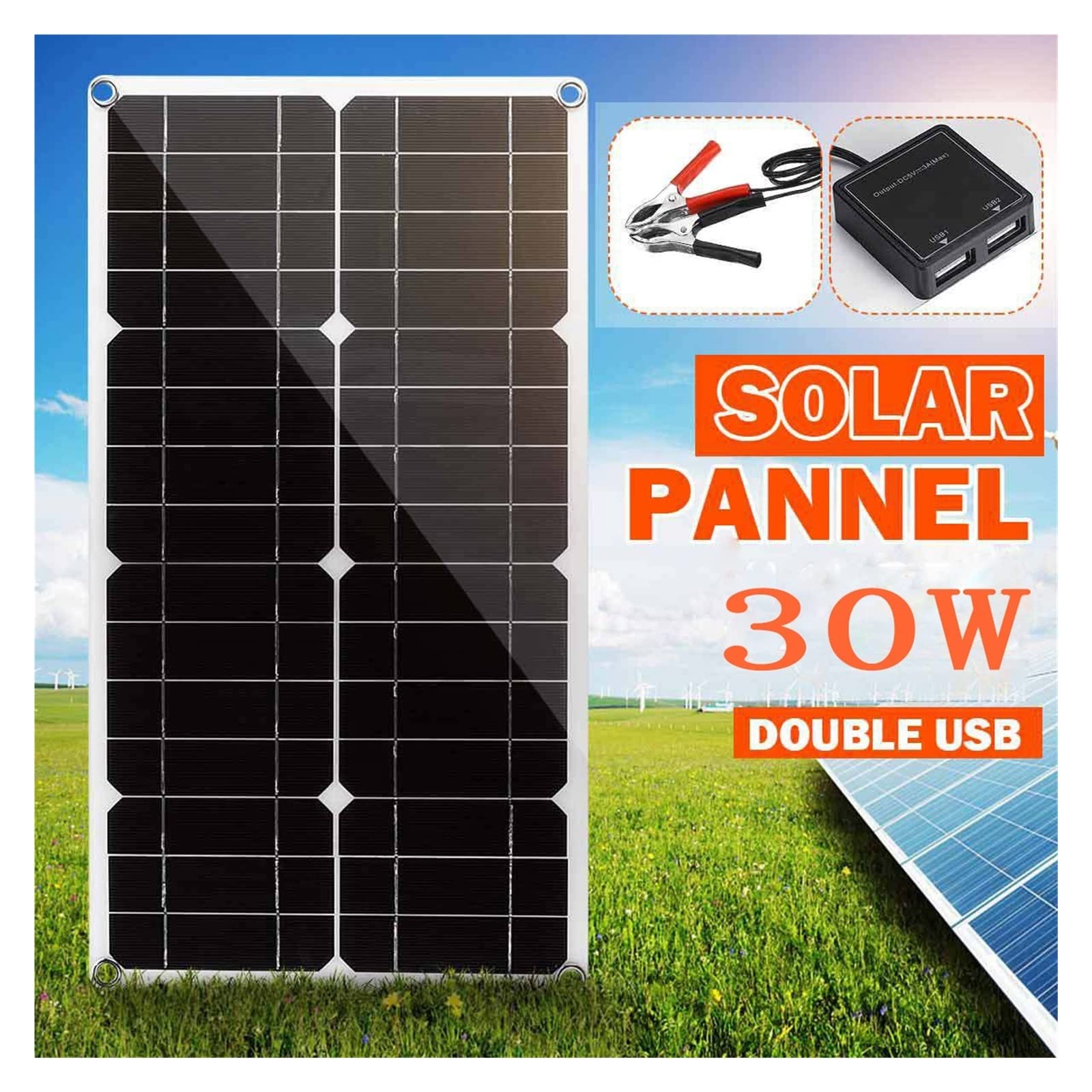 Pannello Solare Pannello Solare da 30 W Pannello Solare Pannello Fotovoltaico Veicolo Ricarica Solare Tesoro Batteria Esterna Mobile